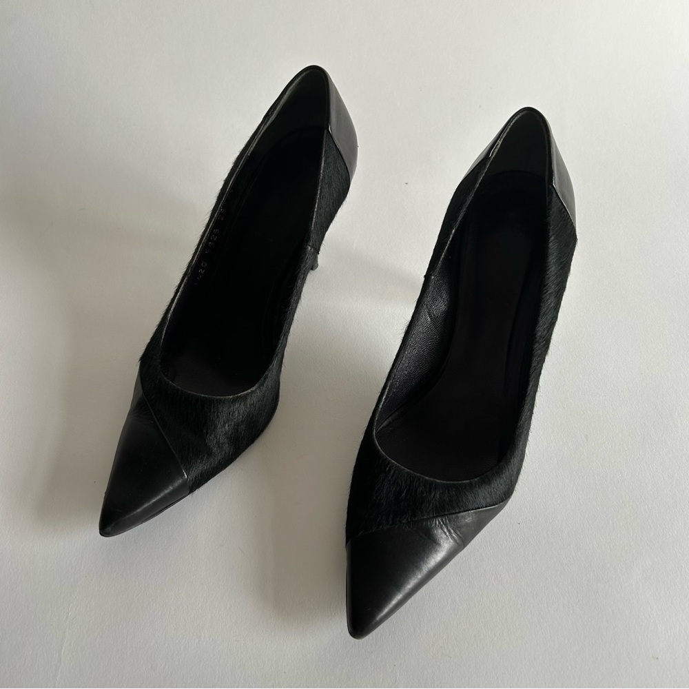 Laurèl Vintage Leather Calf Hair Pointed Toe Heels